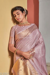 Premium Gajri Pink Golden Zari Worked Border Heavy Banarasi Saree